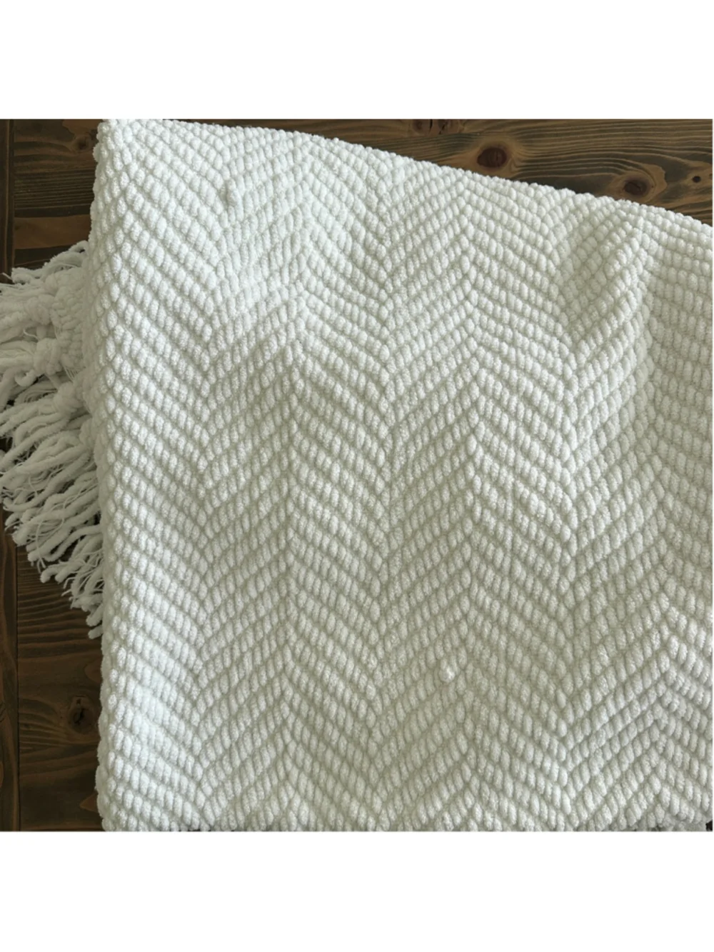 Nicole Miller Home Throw Blanket White Herringbone Textured Fringe 50x60